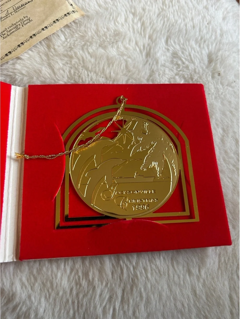 1996 Jacksonville Christmas Collector's Ornament - 24K Gold on Brass